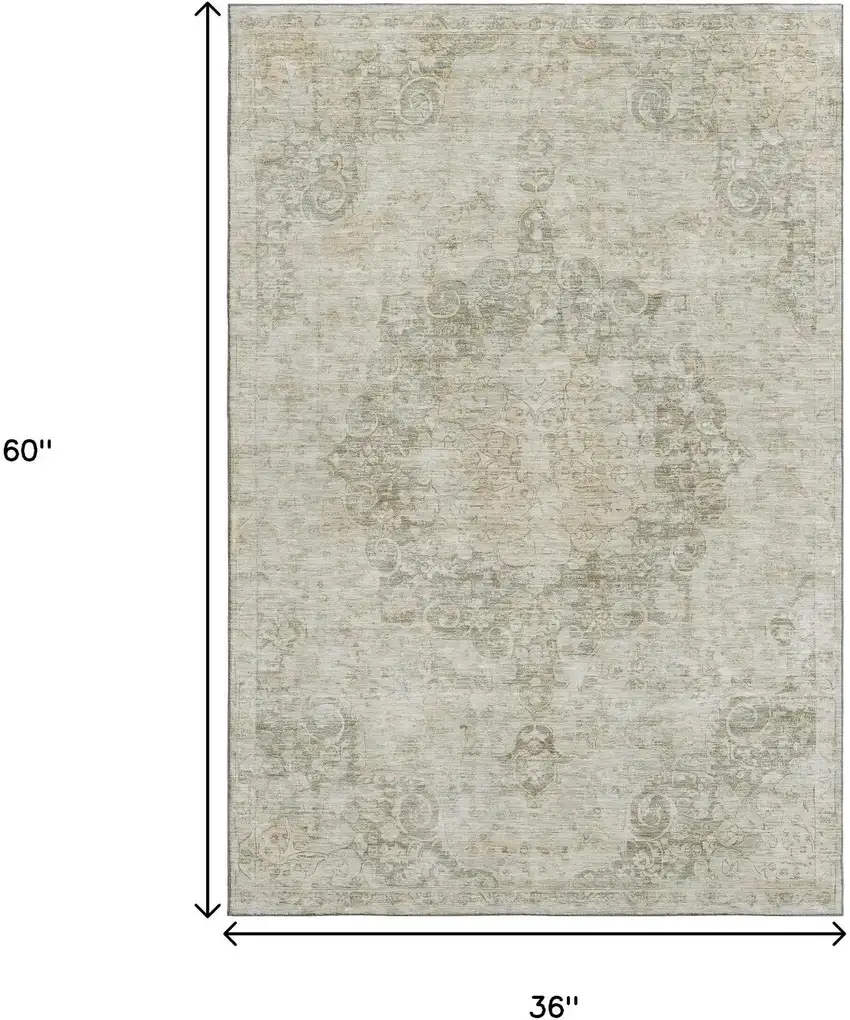 Sage Ivory And Gray Oriental Washable Area Rug With UV Protection Photo 3
