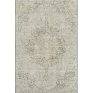 Photo of Sage Ivory And Gray Oriental Washable Area Rug With UV Protection