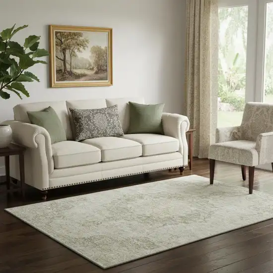 Sage Ivory And Gray Oriental Washable Area Rug With UV Protection Photo 2