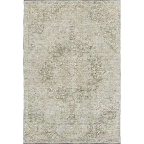 Sage Ivory And Gray Oriental Washable Area Rug With UV Protection Photo 1