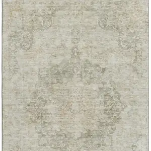 Photo of Sage Ivory And Gray Oriental Washable Area Rug With UV Protection
