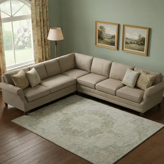 Sage Ivory And Gray Oriental Washable Area Rug With UV Protection Photo 2