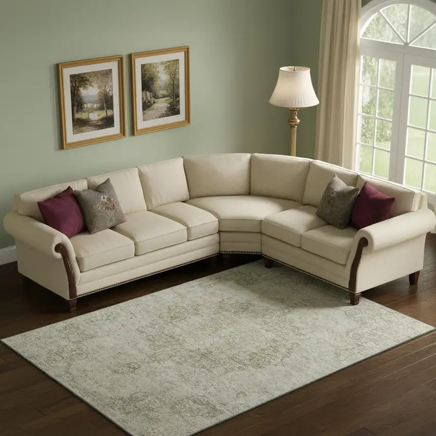 Sage Ivory And Gray Oriental Washable Area Rug With UV Protection Photo 2