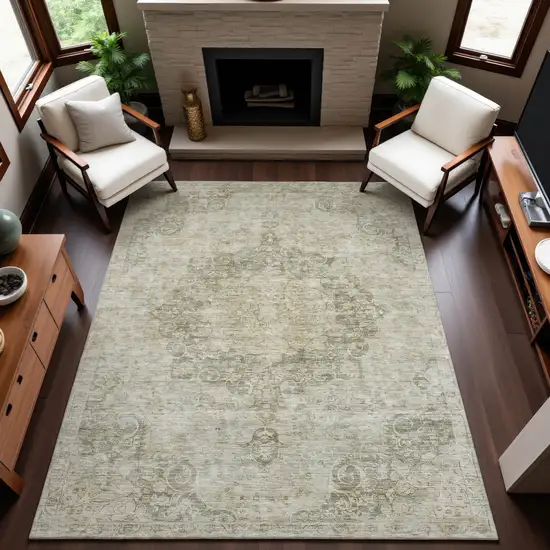 Sage Ivory And Gray Oriental Washable Area Rug With UV Protection Photo 5