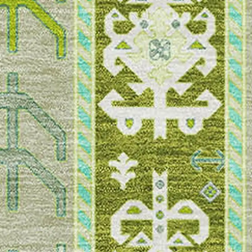 Sage Ivory And Lime Green Southwestern Washable Area Rug With UV Protection Photo 2