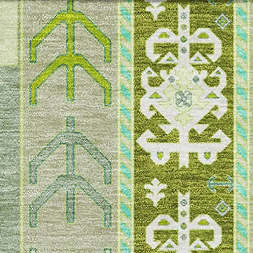 Sage Ivory And Lime Green Southwestern Washable Area Rug With UV Protection Photo 3