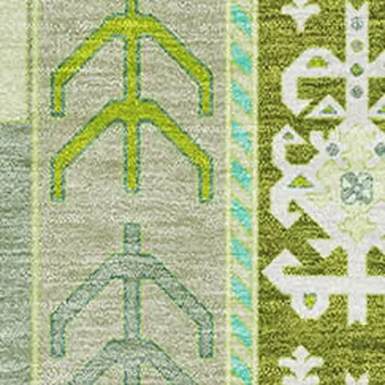 Sage Ivory And Lime Green Southwestern Washable Area Rug With UV Protection Photo 3