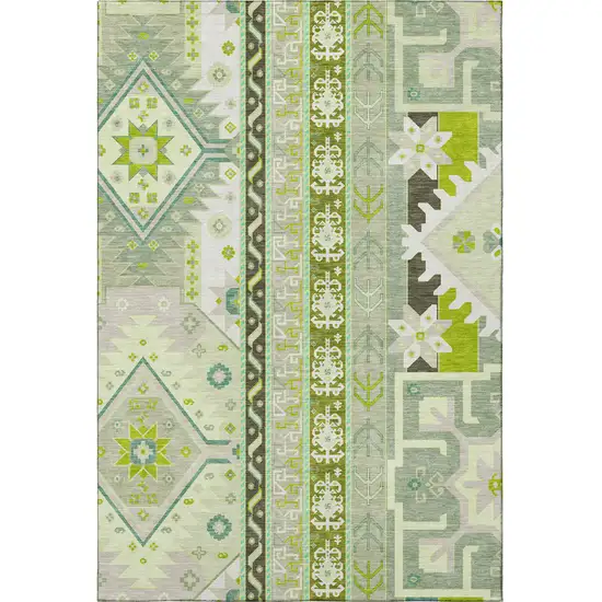 Sage Ivory And Lime Green Southwestern Washable Area Rug With UV Protection Photo 2