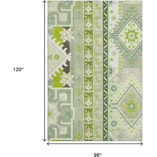 Sage Ivory And Lime Green Southwestern Washable Area Rug With UV Protection Photo 9