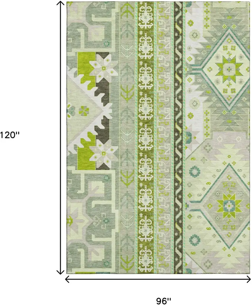 Sage Ivory And Lime Green Southwestern Washable Area Rug With UV Protection Photo 9