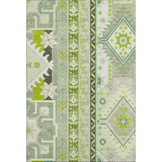 Sage Ivory And Lime Green Southwestern Washable Area Rug With UV Protection Photo 1