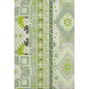 Photo of Sage Ivory And Lime Green Southwestern Washable Area Rug With UV Protection
