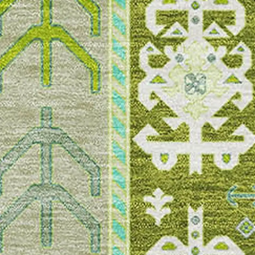 Sage Ivory And Lime Green Southwestern Washable Area Rug With UV Protection Photo 2
