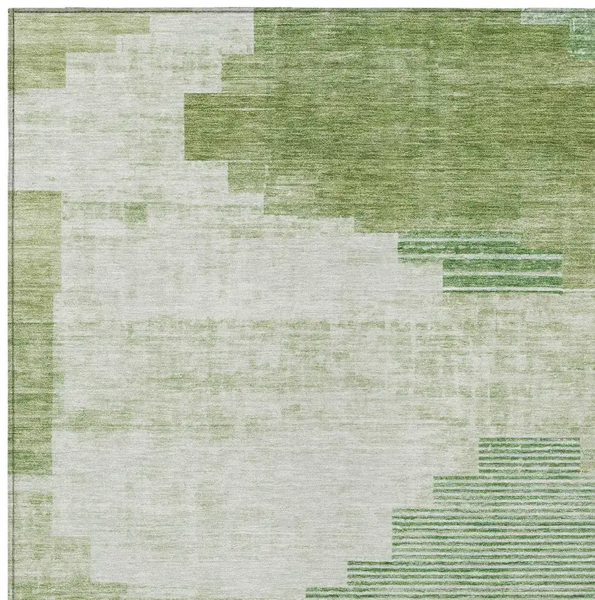 Sage Ivory And Olive Green Geometric Washable Indoor Outdoor Area Rug Photo 6