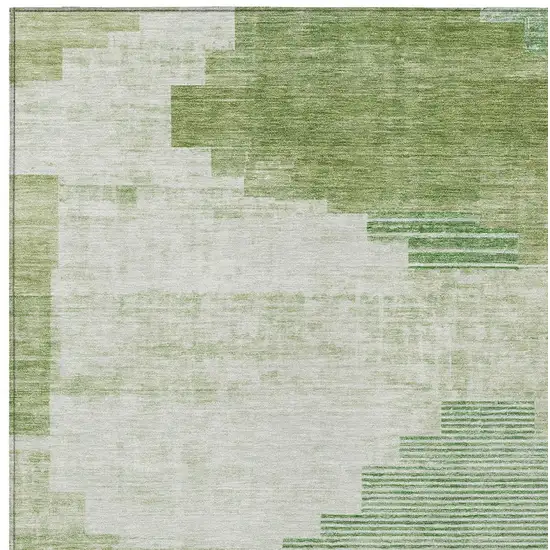 Sage Ivory And Olive Green Geometric Washable Indoor Outdoor Area Rug Photo 6