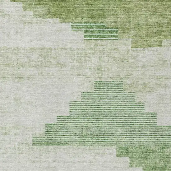 Sage Ivory And Olive Green Geometric Washable Indoor Outdoor Area Rug Photo 3