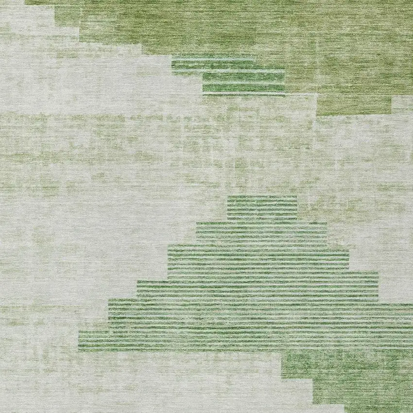 Sage Ivory And Olive Green Geometric Washable Indoor Outdoor Area Rug Photo 3