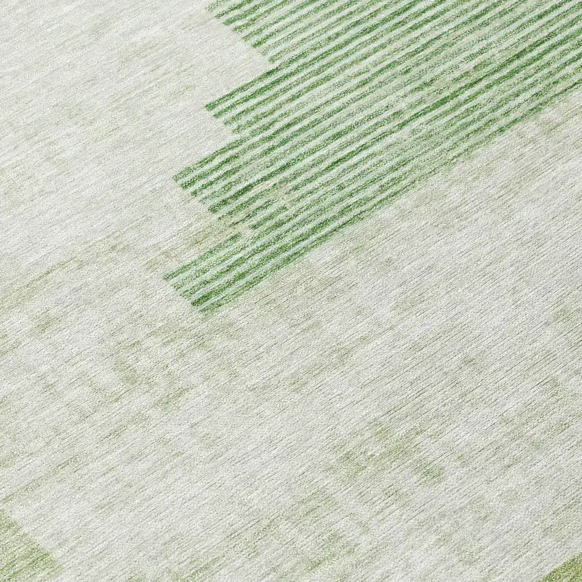 Sage Ivory And Olive Green Geometric Washable Indoor Outdoor Area Rug Photo 9