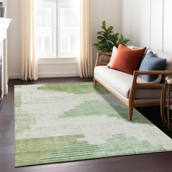 Sage Ivory And Olive Green Geometric Washable Indoor Outdoor Area Rug Photo 7