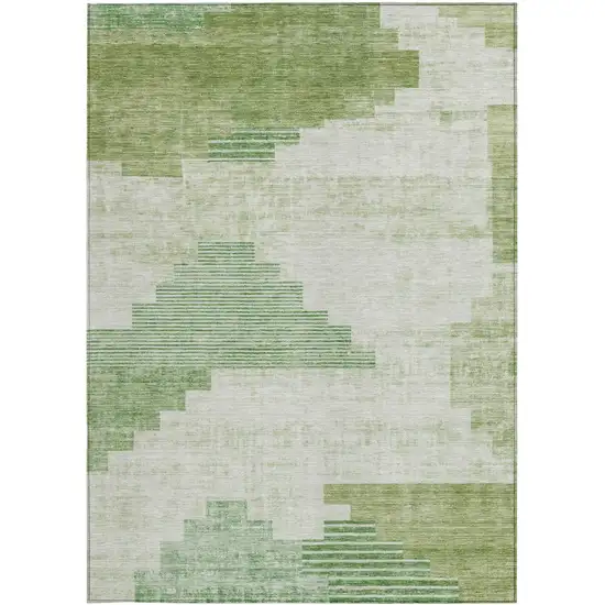 Sage Ivory And Olive Green Geometric Washable Indoor Outdoor Area Rug Photo 4