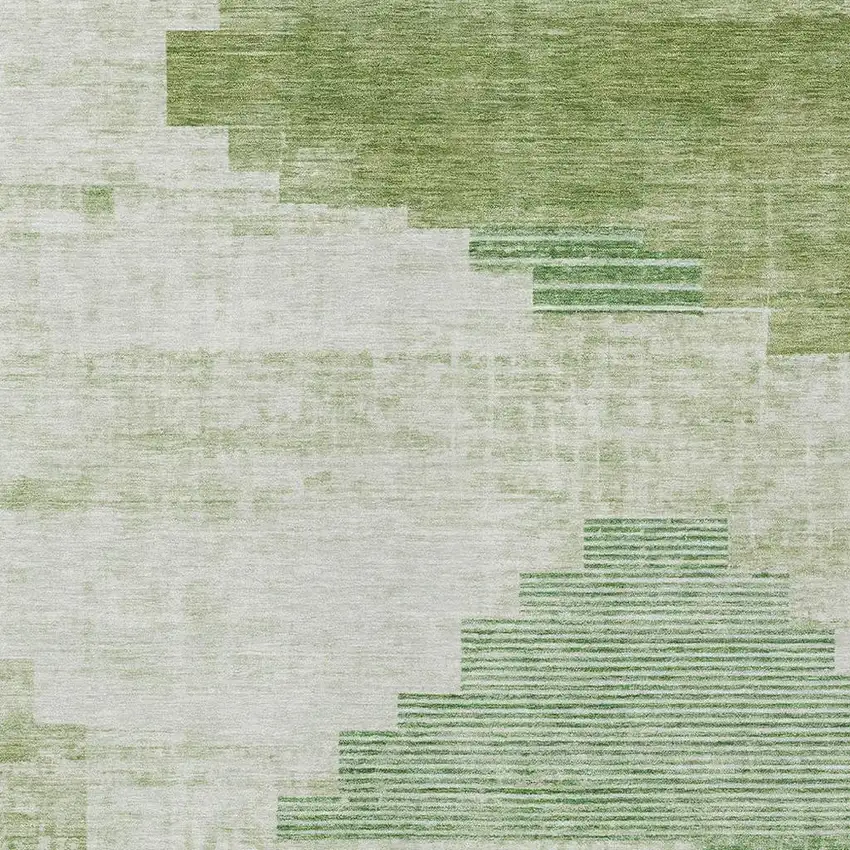 Sage Ivory And Olive Green Geometric Washable Indoor Outdoor Area Rug Photo 3