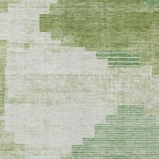 Sage Ivory And Olive Green Geometric Washable Indoor Outdoor Area Rug Photo 4