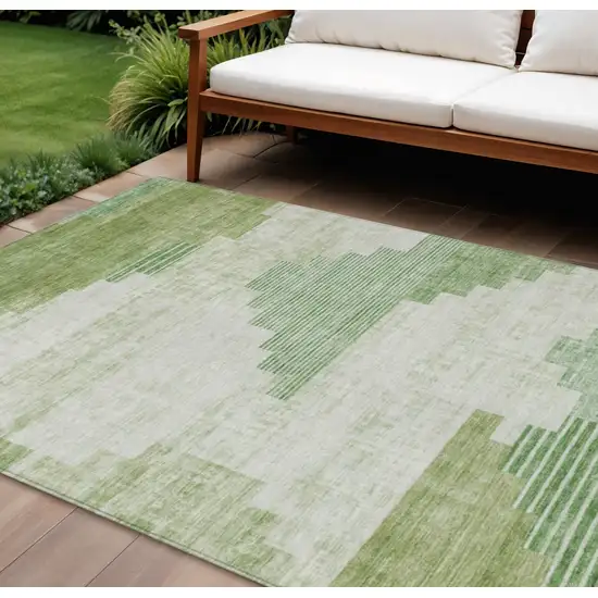 Sage Ivory And Olive Green Geometric Washable Indoor Outdoor Area Rug Photo 2