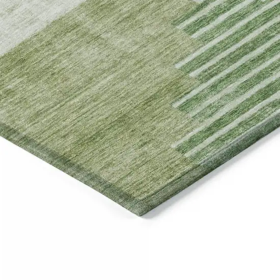 Sage Ivory And Olive Green Geometric Washable Indoor Outdoor Area Rug Photo 6