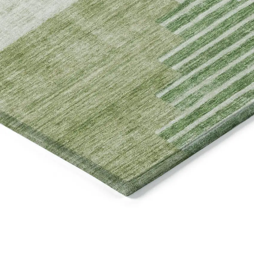 Sage Ivory And Olive Green Geometric Washable Indoor Outdoor Area Rug Photo 6