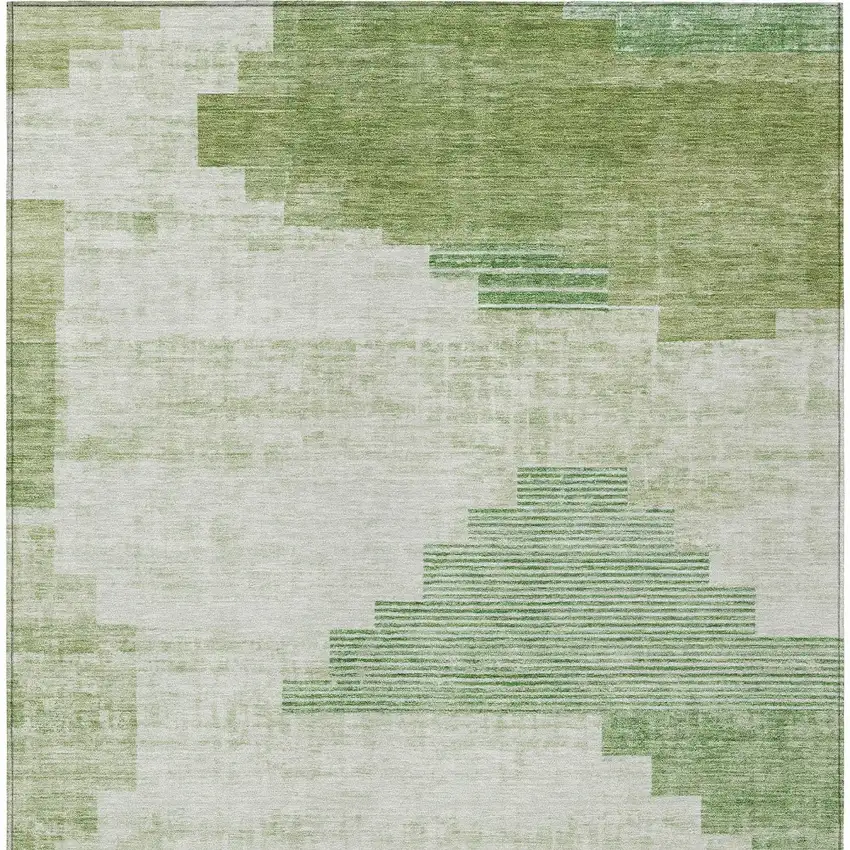 Sage Ivory And Olive Green Geometric Washable Indoor Outdoor Area Rug Photo 9