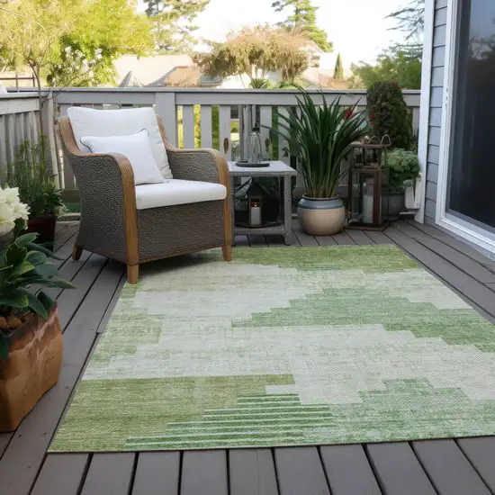 Sage Ivory And Olive Green Geometric Washable Indoor Outdoor Area Rug Photo 8