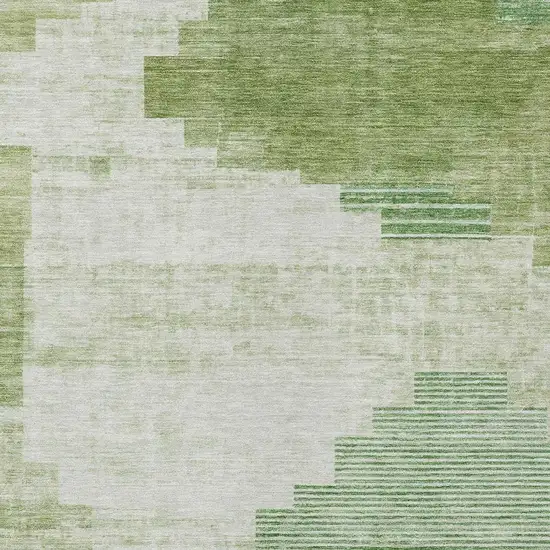 Sage Ivory And Olive Green Geometric Washable Indoor Outdoor Area Rug Photo 3