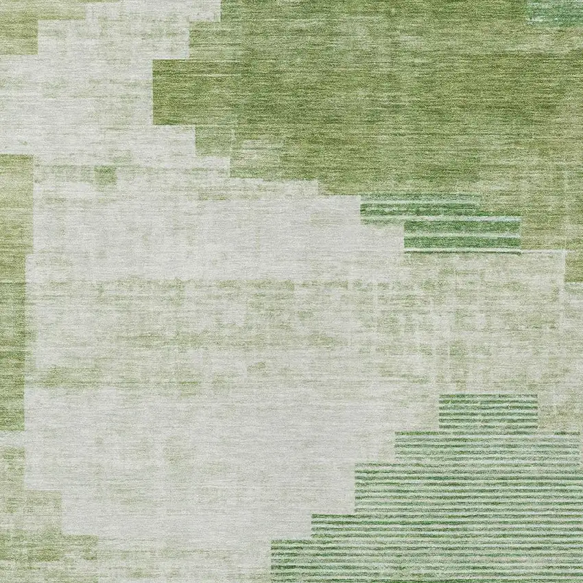 Sage Ivory And Olive Green Geometric Washable Indoor Outdoor Area Rug Photo 3
