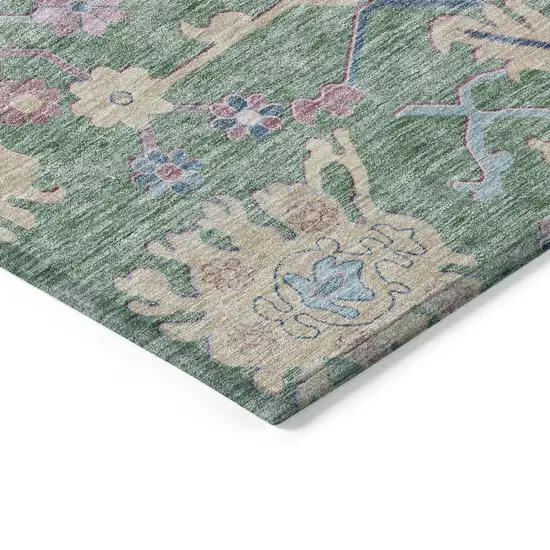 Sage Ivory And Pink Floral Washable Indoor Outdoor Area Rug Photo 4