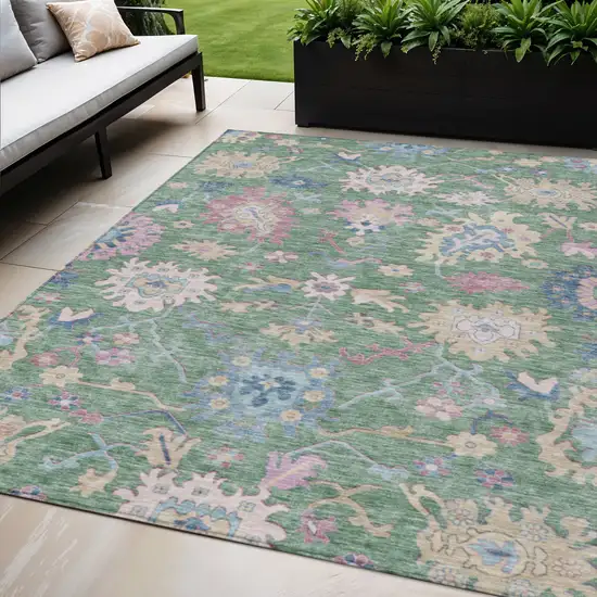 Sage Ivory And Pink Floral Washable Indoor Outdoor Area Rug Photo 1