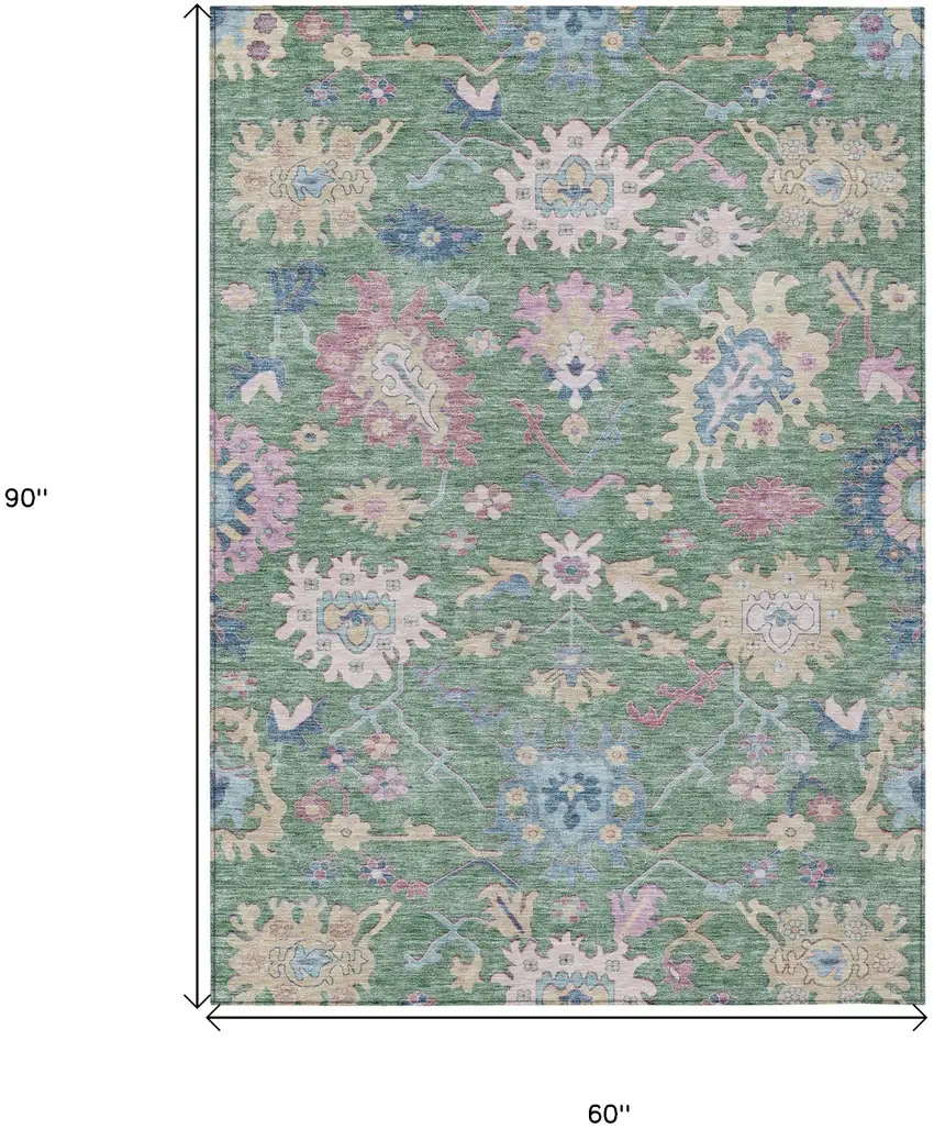 Sage Ivory And Pink Floral Washable Indoor Outdoor Area Rug Photo 8