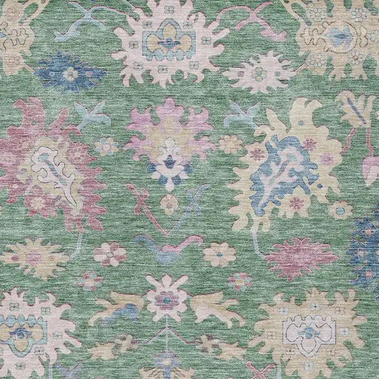 Sage Ivory And Pink Floral Washable Indoor Outdoor Area Rug Photo 6