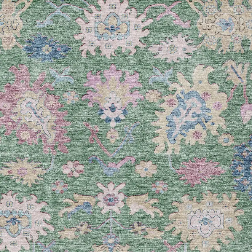 Sage Ivory And Pink Floral Washable Indoor Outdoor Area Rug Photo 6