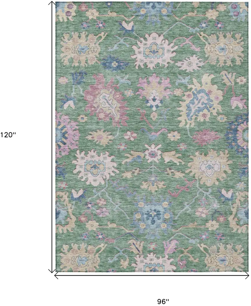 Sage Ivory And Pink Floral Washable Indoor Outdoor Area Rug Photo 8