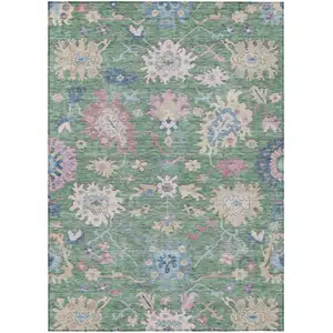 Photo of Sage Ivory And Pink Floral Washable Indoor Outdoor Area Rug