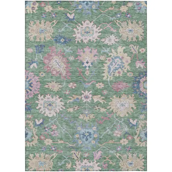 Sage Ivory And Pink Floral Washable Indoor Outdoor Area Rug Photo 2