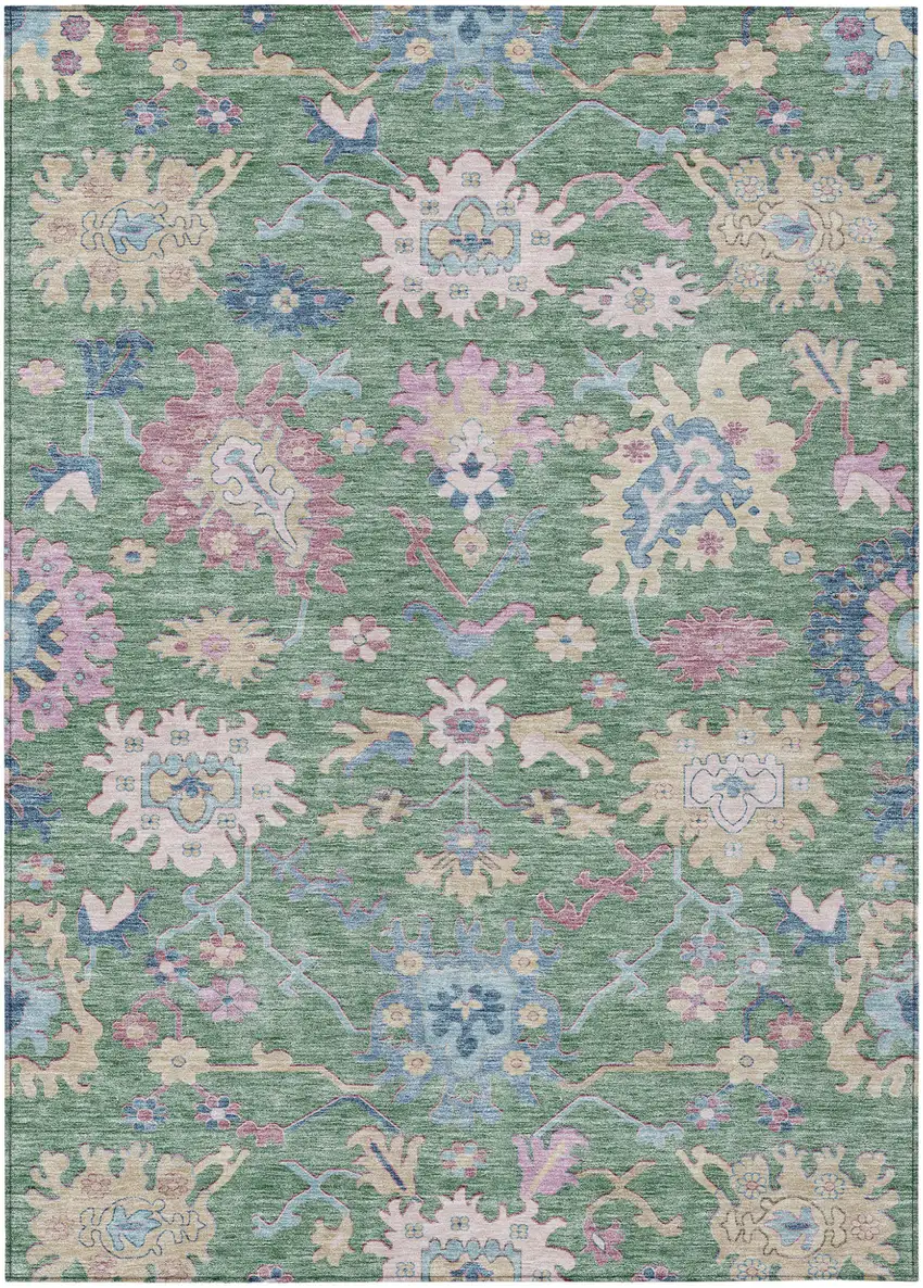 Sage Ivory And Pink Floral Washable Indoor Outdoor Area Rug Photo 2