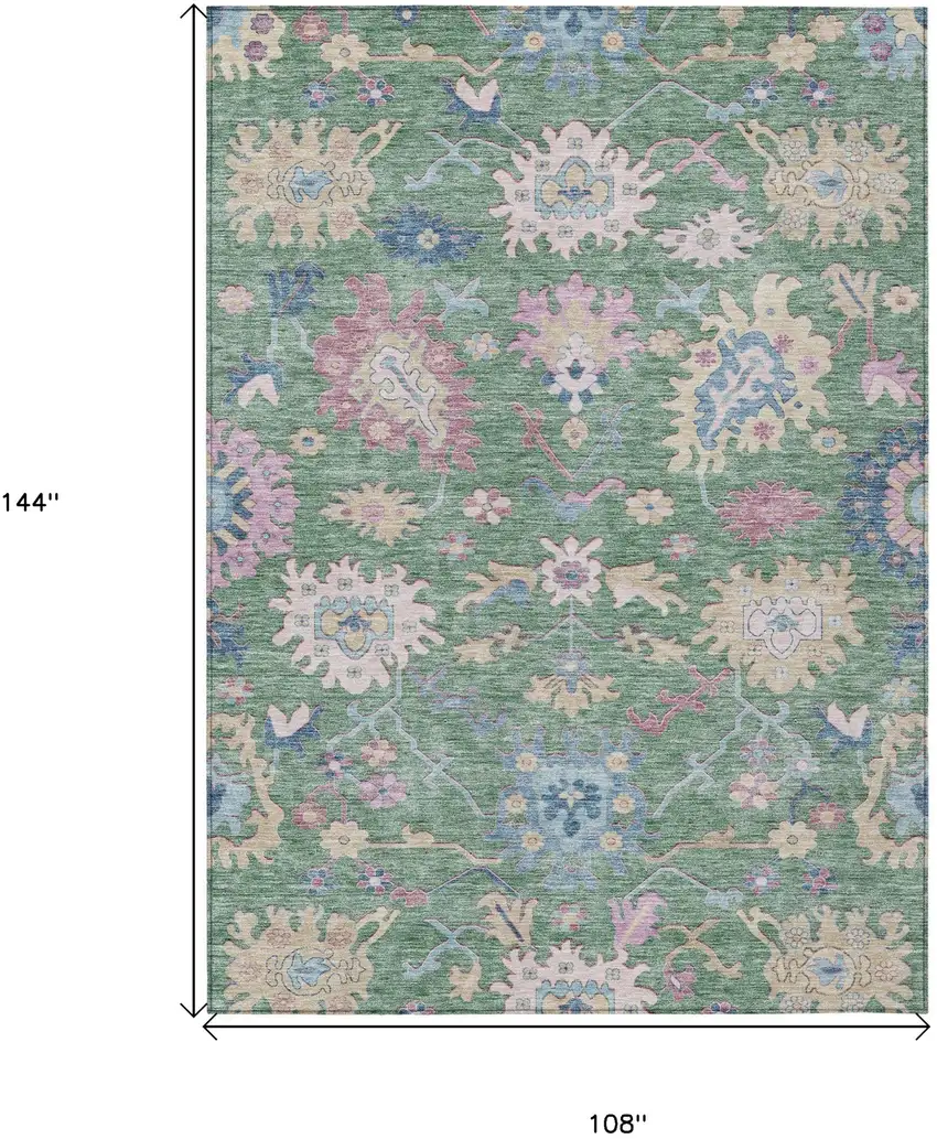 Sage Ivory And Pink Floral Washable Indoor Outdoor Area Rug Photo 8