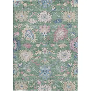 Photo of Sage Ivory And Pink Floral Washable Indoor Outdoor Area Rug
