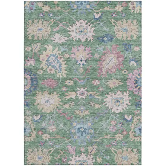 Sage Ivory And Pink Floral Washable Indoor Outdoor Area Rug Photo 7
