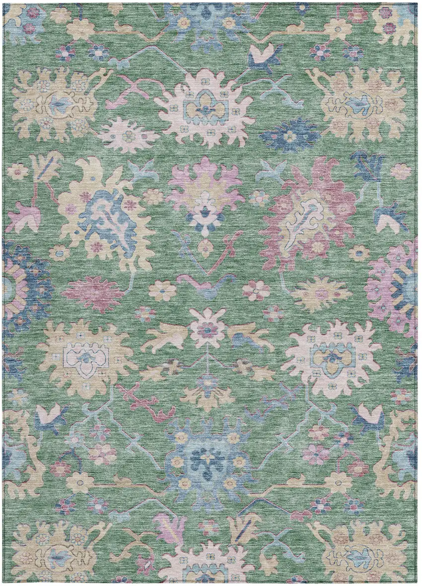 Sage Ivory And Pink Floral Washable Indoor Outdoor Area Rug Photo 7