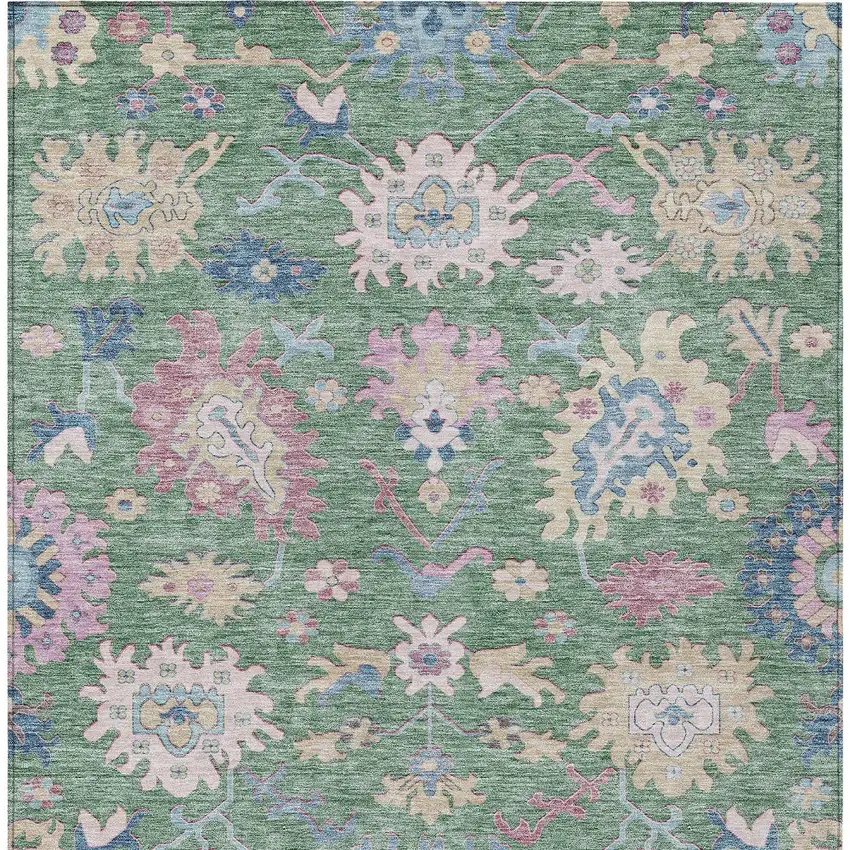 Sage Ivory And Pink Floral Washable Indoor Outdoor Area Rug Photo 7