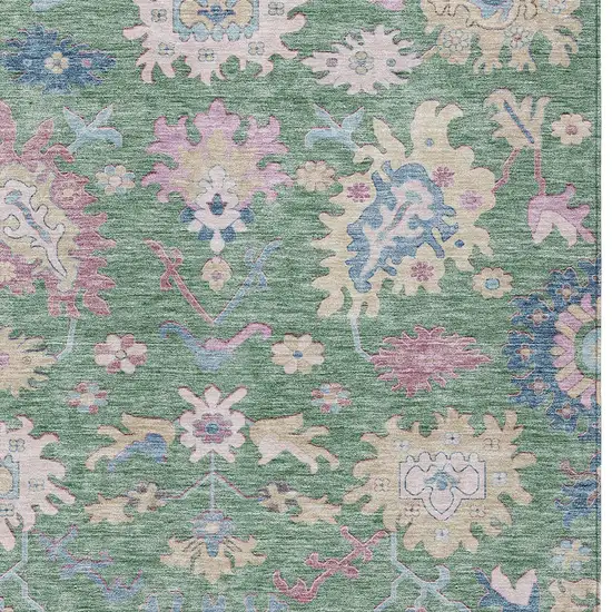 Sage Ivory And Pink Floral Washable Indoor Outdoor Area Rug Photo 6