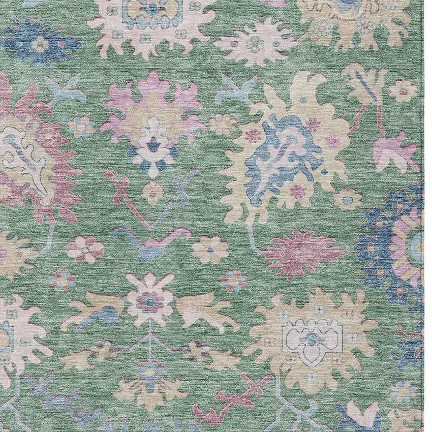 Sage Ivory And Pink Floral Washable Indoor Outdoor Area Rug Photo 6
