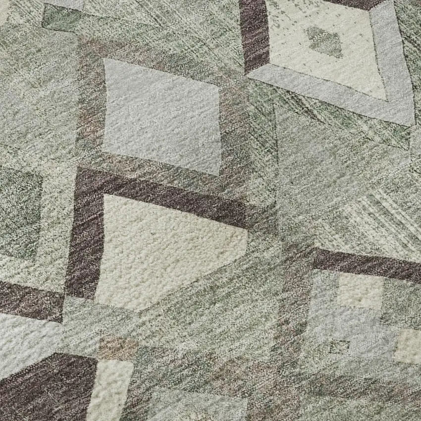 Sage Ivory And Taupe Geometric Washable Area Rug With UV Protection Photo 9